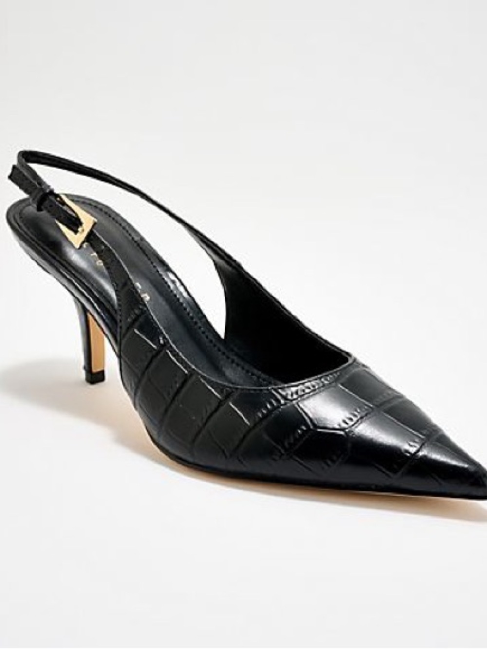 Marc Fisher LTD Dorie2 slingback pumps in a black crocodile-embossed leather